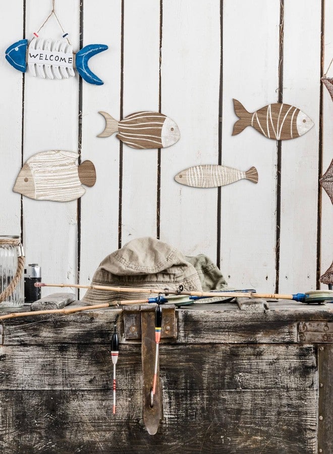 Putuo Decor 4 Pcs Wooden Fish Wall Decor Beach Nautical Coastal Theme Fish Wall Sculpture Lake House Ocean Decor Vintage Ornaments for Home Bathroom Bedroom - Image 5